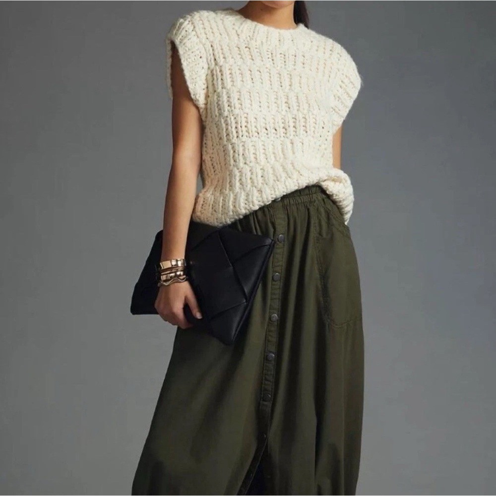 Anthropologie English‎ Factory Brielle Chunky Knit Sweater Vest Medium Cream